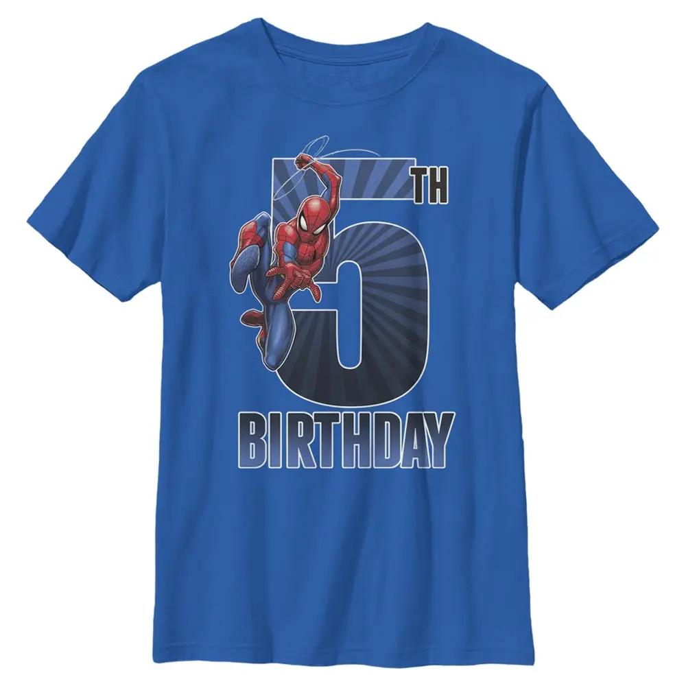 Boy's Marvel Spider-Man Swinging 5th Birthday T-Shirt