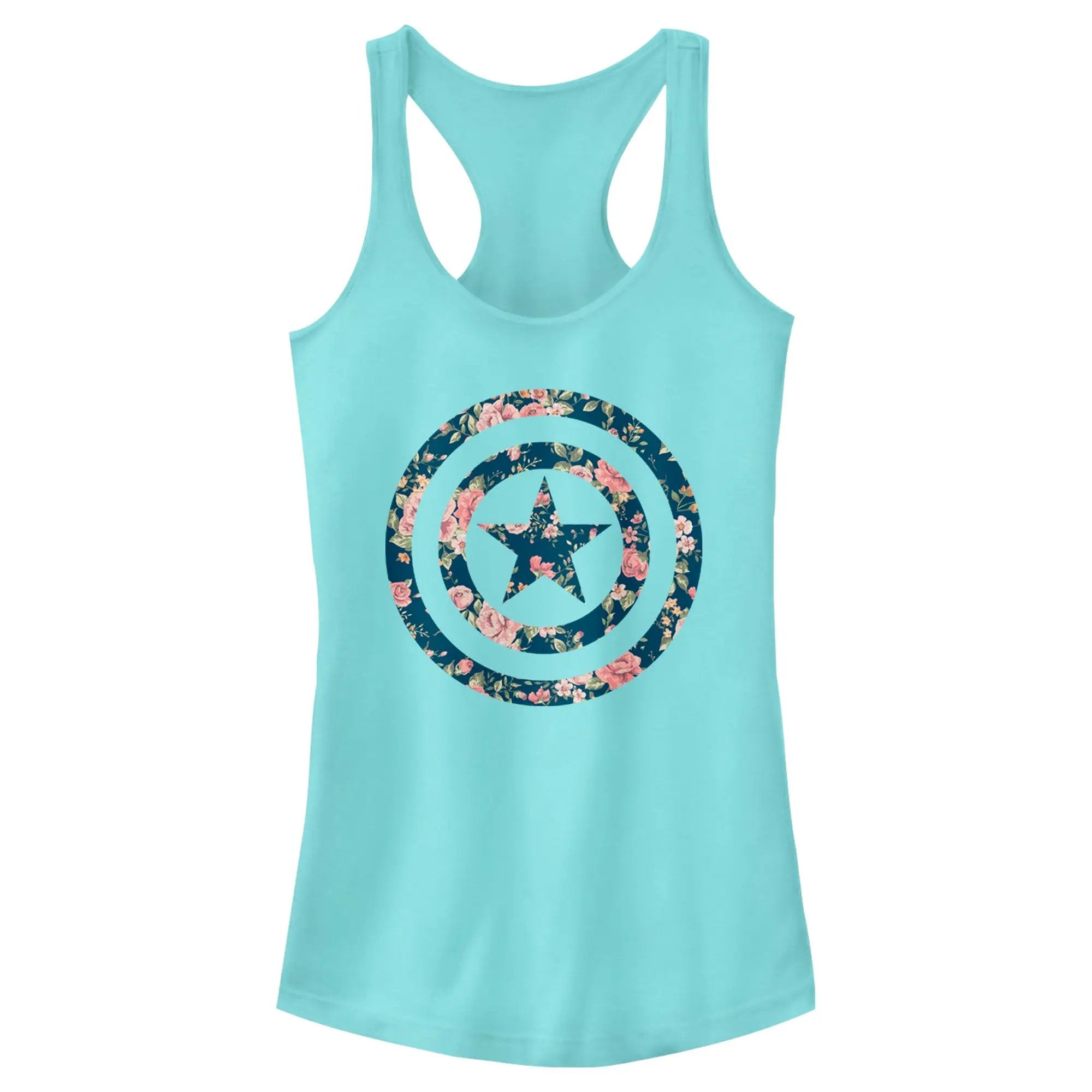 Junior's Marvel Captain Floral Tank Top