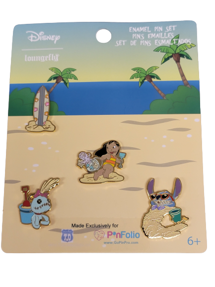 Loungefly Disney Lilo and Stitch Beach Day Pin Set LE 1000 GoPinPro & TD Collectibles exclusive - GoPinPro